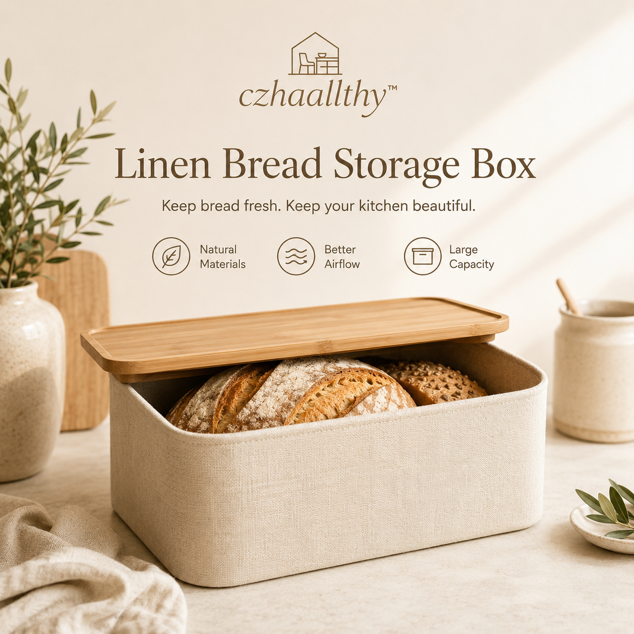 czhaallthy™ Linen Bread Storage Box