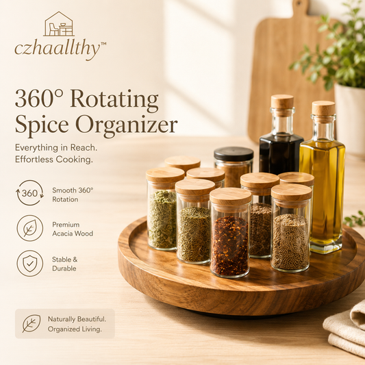 czhaallthy™ Acacia Wood Rotating Spice Organizer