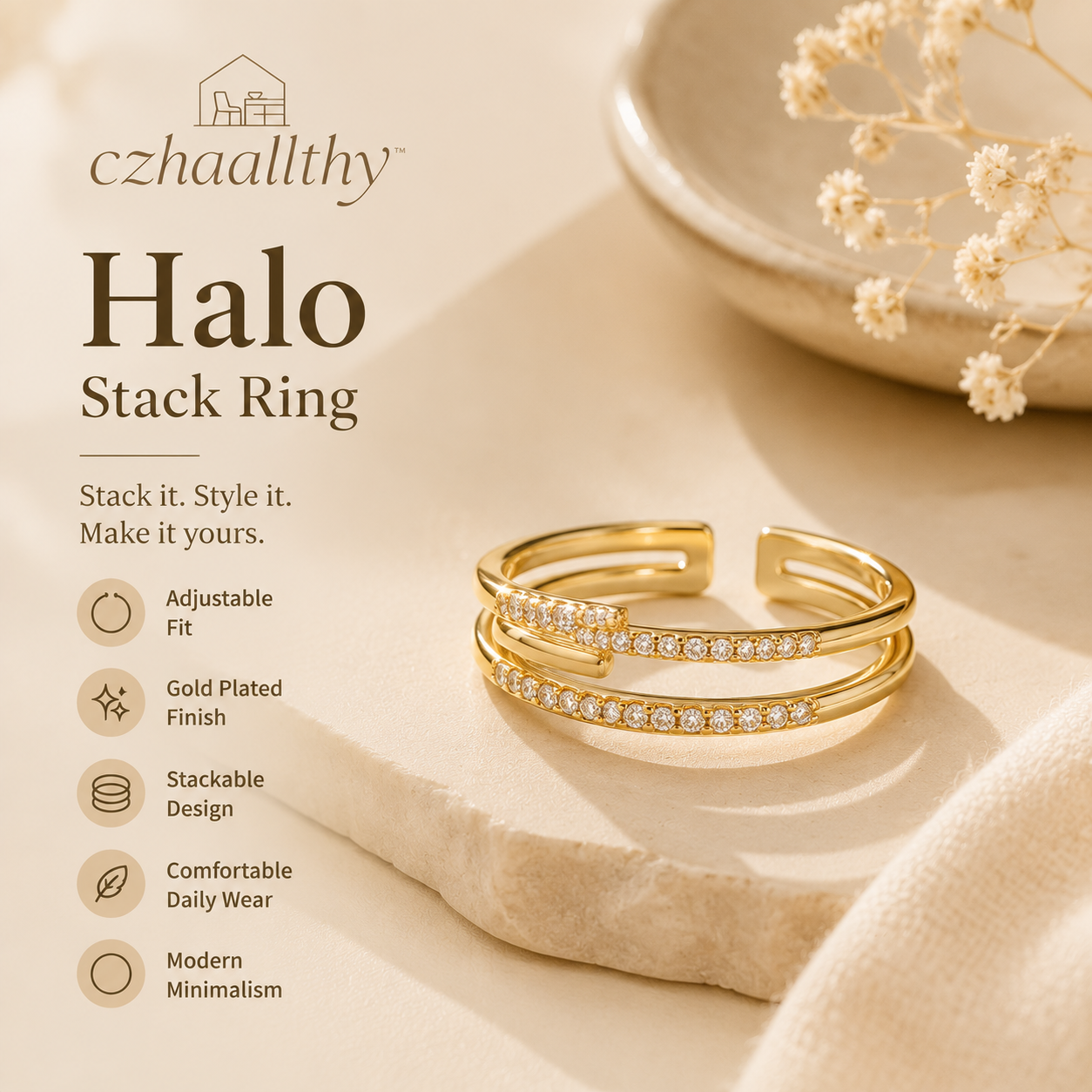 𝒄𝒛𝒉𝒂𝒂𝒍𝒍𝒕𝒉𝒚™ Halo Stack Ring